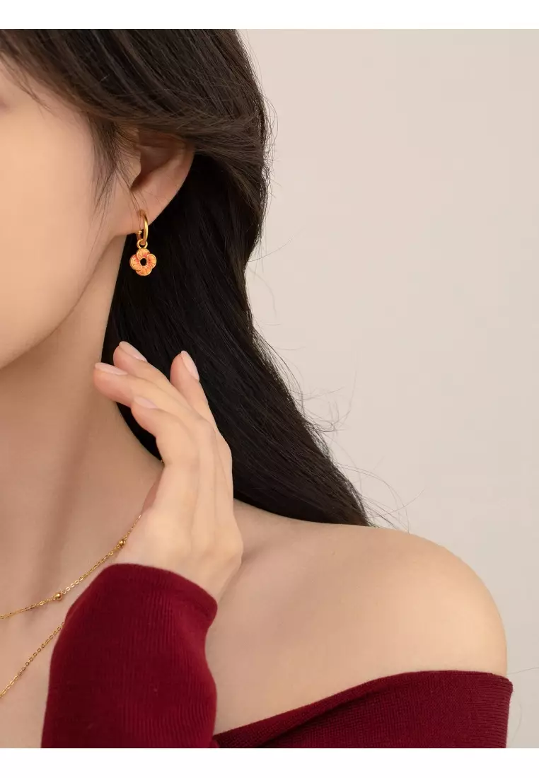 999 24K Solid Gold Auspicious Windmill Dual Sided Wear Dainty Drop Earrings for Women 95573E