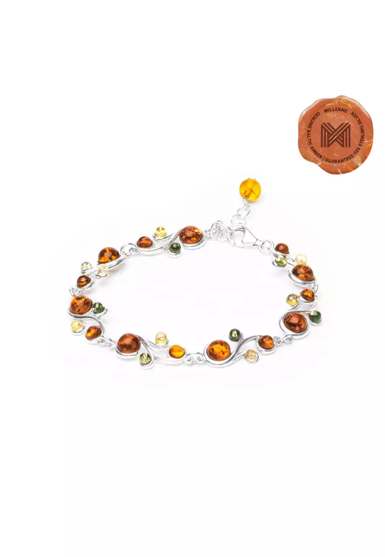 Multifaceted Baltic Amber Curvaceous Silver Bracelet with 925 Sterling Silver