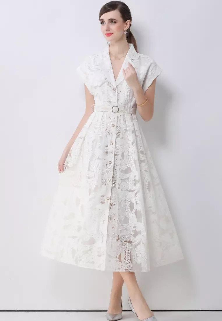 2026夏季單排扣刺繡修身連衣裙CA26022411W