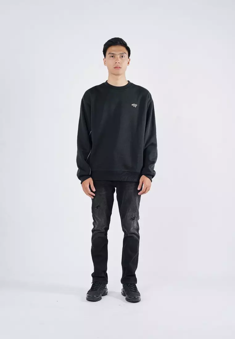 3Second Men's Jacket Crewneck Sweatshirt Relaxed Fit Fleece Creast C150325