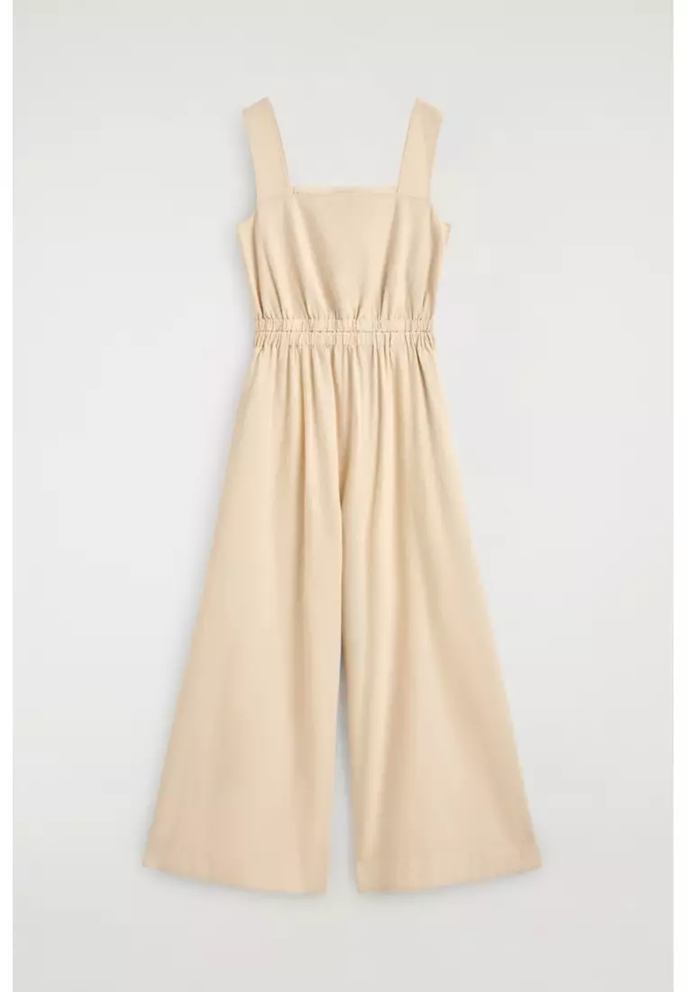 OPEN-BACK SEERSUCKER WIDE-LEG JUMPSUIT