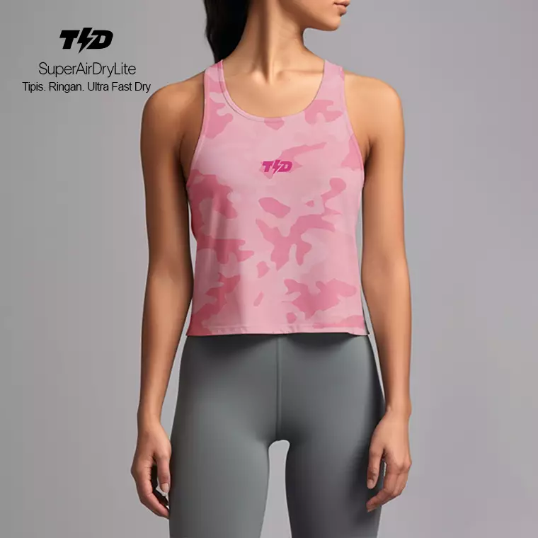 LSC43 Crop Tank Top Olahraga Camo Warna Dusty Pink SuperAirDry Lite
