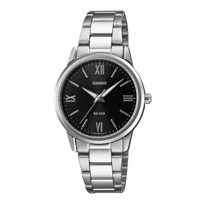 Jam Tangan Wanita Casio General LTP-1303DD-1AVDF Enticer Ladies Black Dial Stainless Steel Band