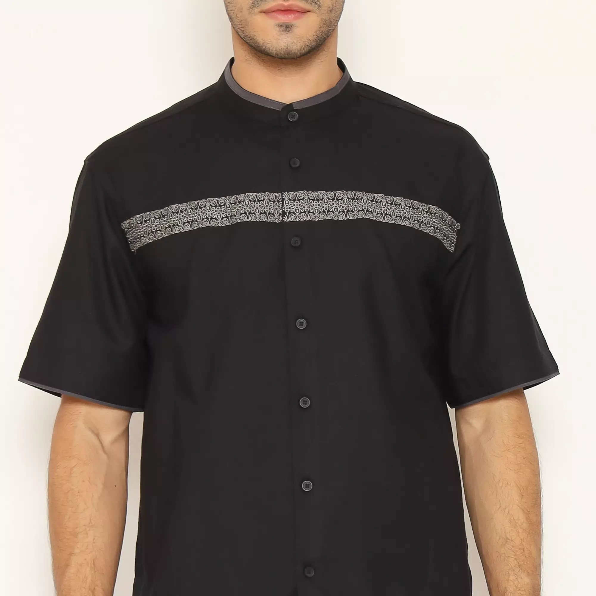 AMK Baju Koko Lengan Pendek KK Cross Stich S/s Hitam