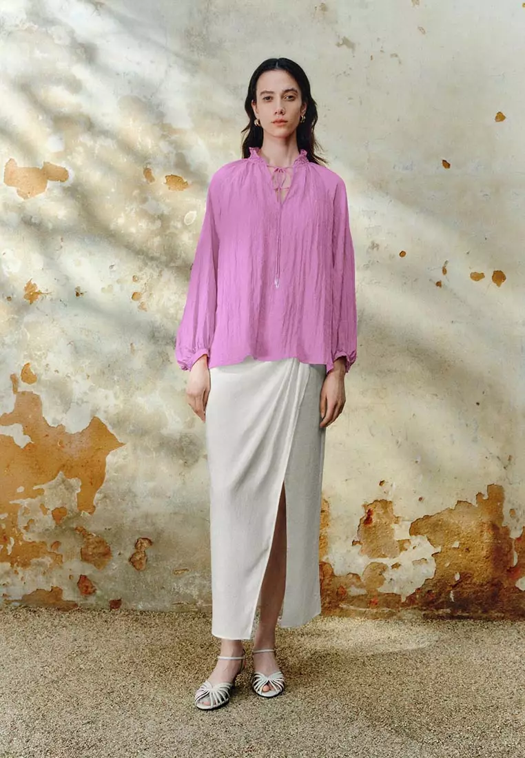 High Waist Ruched Draped Midi Wrap Skirt