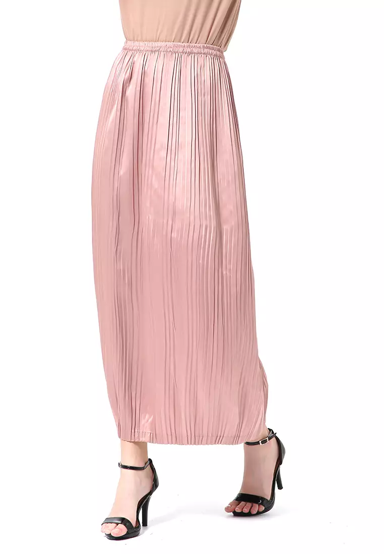 Angely Rok Plisket Rubbery Waist Fashion Wanita Simple - Mocha