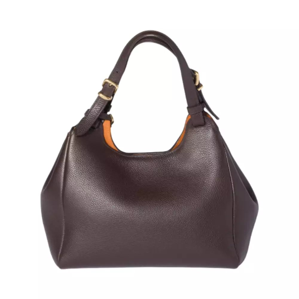 Sliding Leather Handles Handbag Dark Brown/Papaya