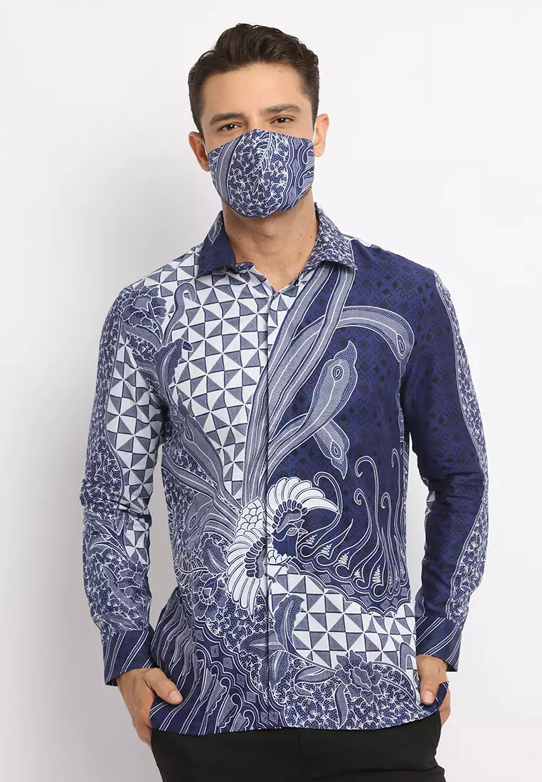 MAGINOT WARDANA BLUE Batik MOTIF TIMBUL DOBBY Slim Fit Lengan Panjang