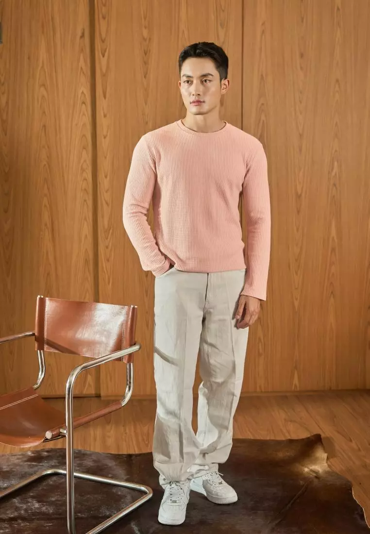 Kale Raffle Peach / Kaos Polos Tekstur Lengan Panjang Pria / Unisex