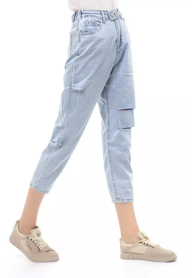 Jourel Celana Panjang Cropped Wanita Casual Material Denim ORIGINAL - Light Blue