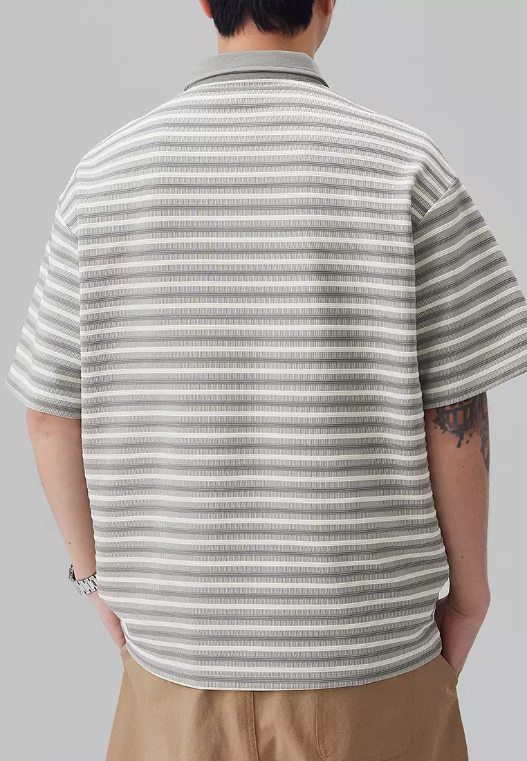 Vintage Striped Short Sleeve Polo Shirt AY-D5901