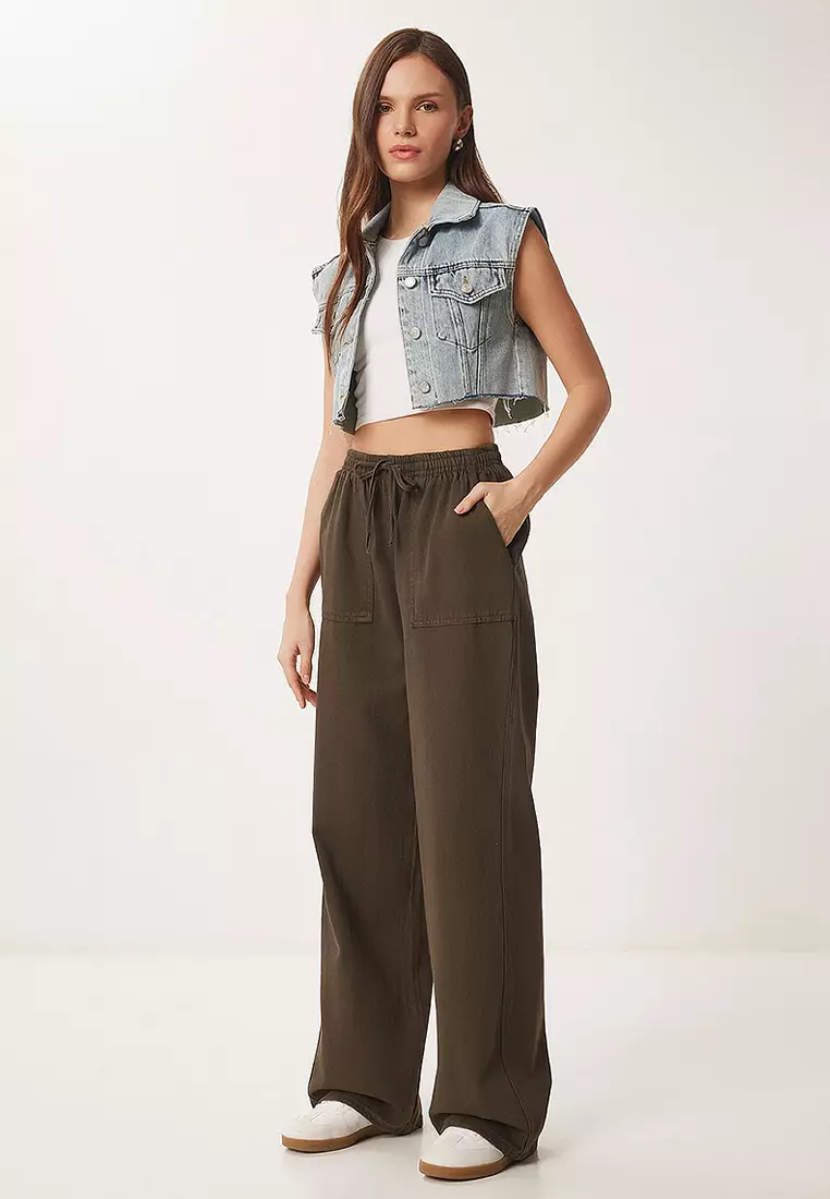 Faded Effect Wide Leg Denim Palazzo Pants