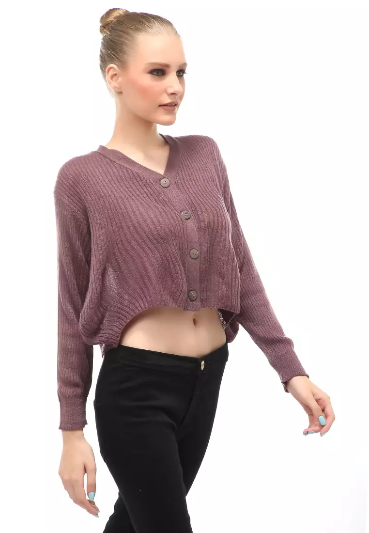 Cardigan Rajut Front Button Opening Fashion Wanita Long Sleeves Relaxed Fit - Latte