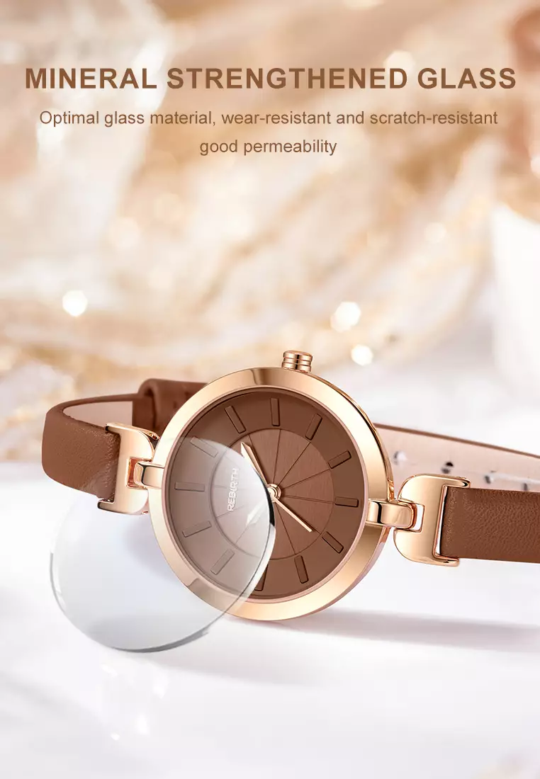 Jam Tangan Wanita Anggun Gaya Tali Kulit Anti Air Kuarsa Jam Tangan Cowok warna coklat