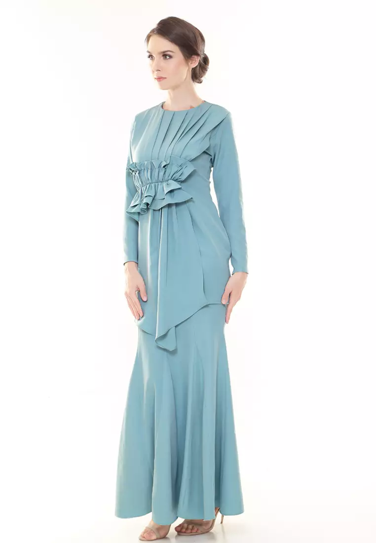 Vincy Pleated Kurung Modern in Dusty Green
