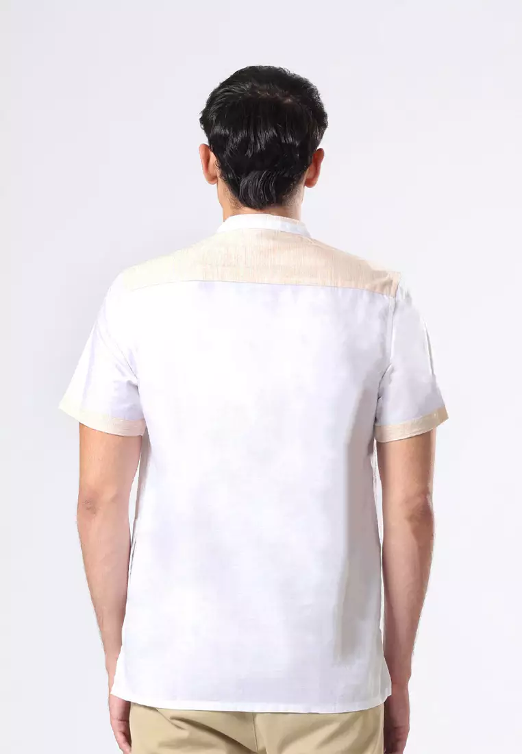 Kemeja Koko Pria Lengan Pendek Baju Muslim Pria SAURON WHITE