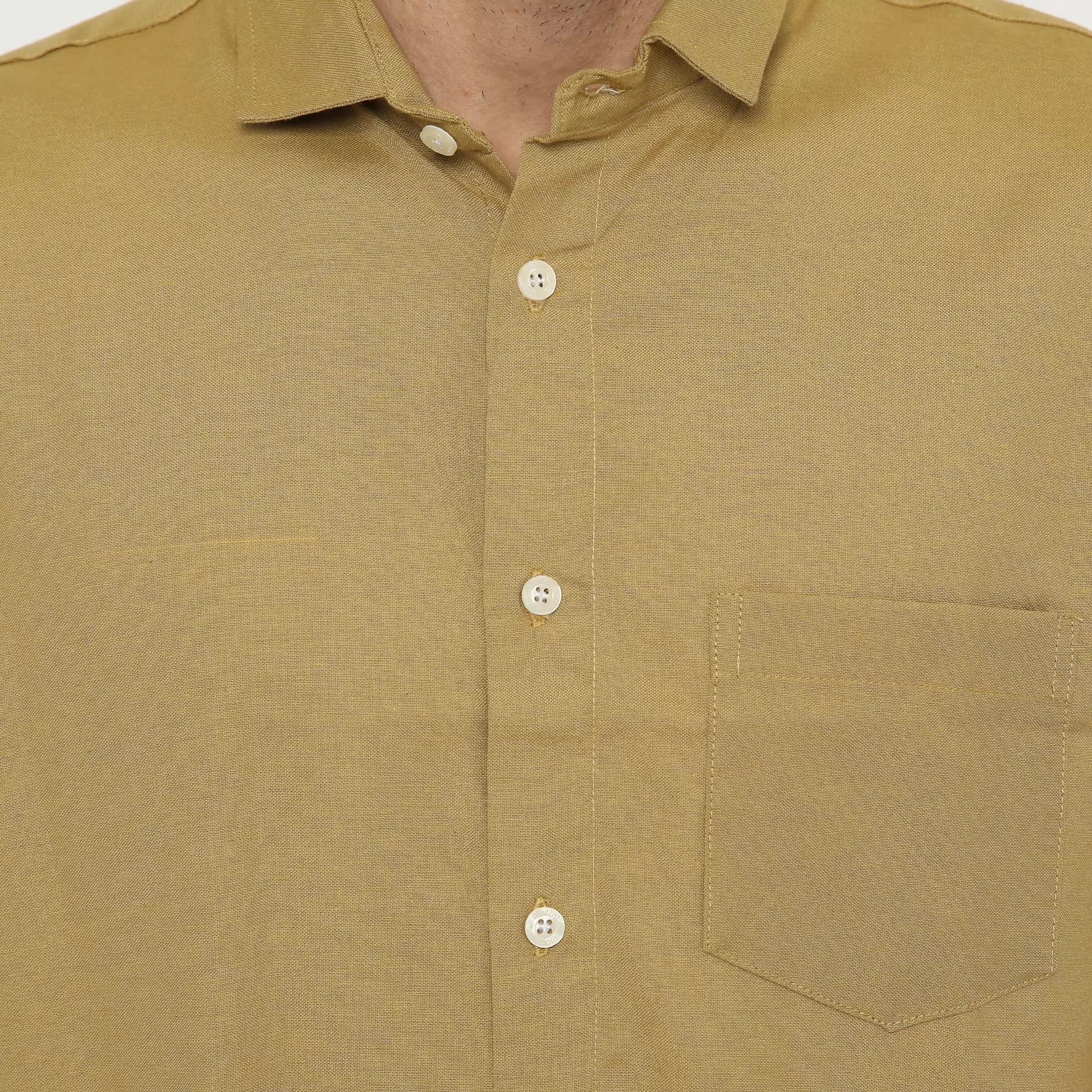 Platini Kemeja Pria Polos Lengan Pendek Katun Chambray Oxford 73318 Kuning Gading