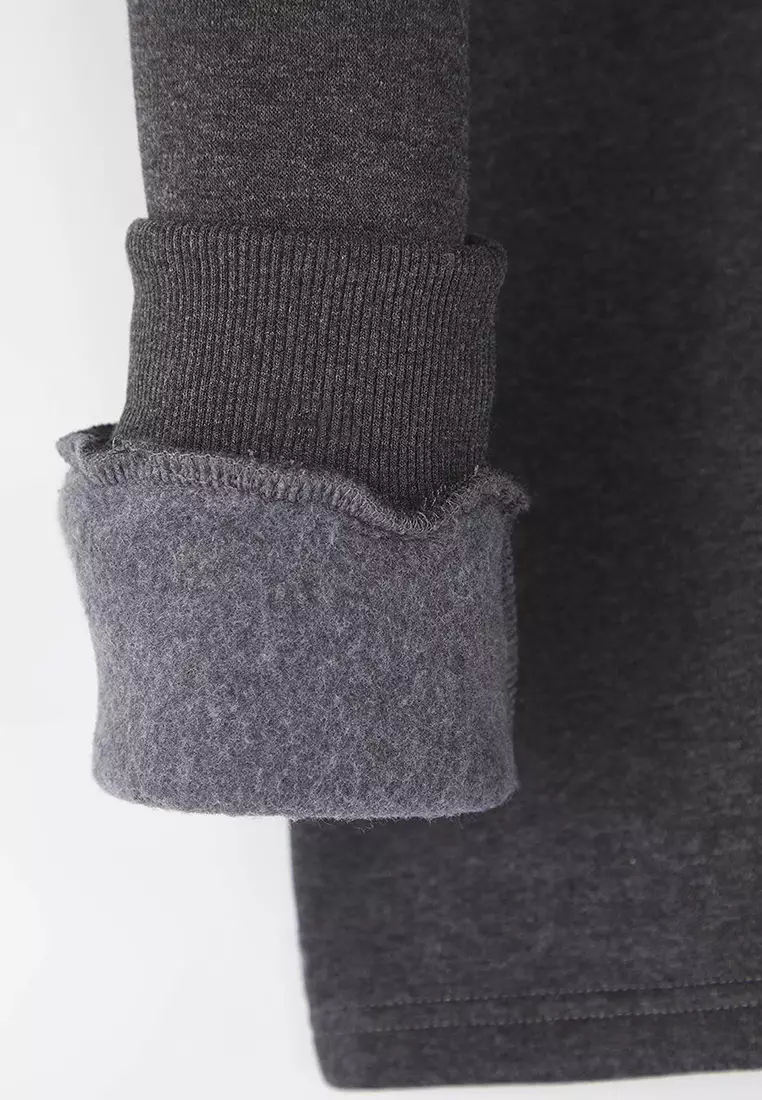 Anthracite Collar Detailed Stand Collar Oversize/Wide Cut Thick/Inner Polar Fleece Sweatshirt Tmnaw26Sw00003