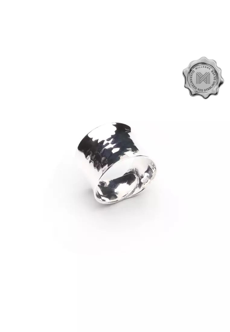 Minimal Hammered Silver Adjustable Ring with 925 Sterling Silver