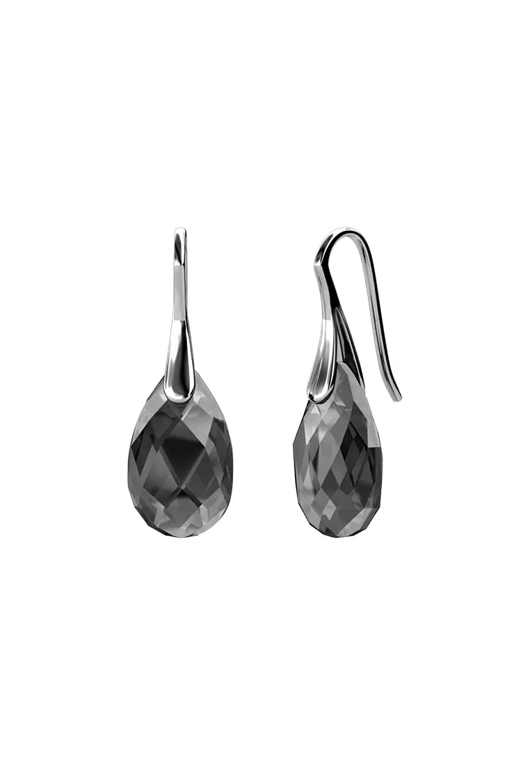 Raindrop Hook Earring Silver Night - Anting Crystal Swarovski by Her Jewellery