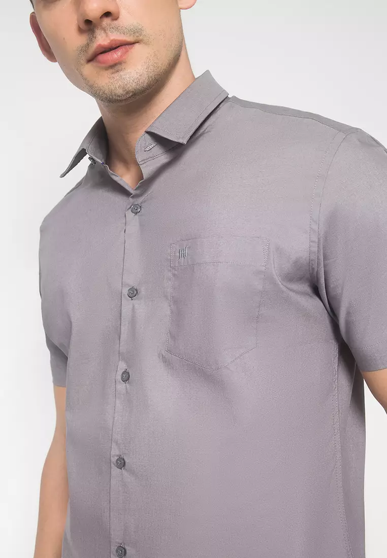 Johnwin - Kemeja Formal - Kemeja Lengan Pendek - Kemeja Pria - Grey - FSH.650.K392.864.C S/S