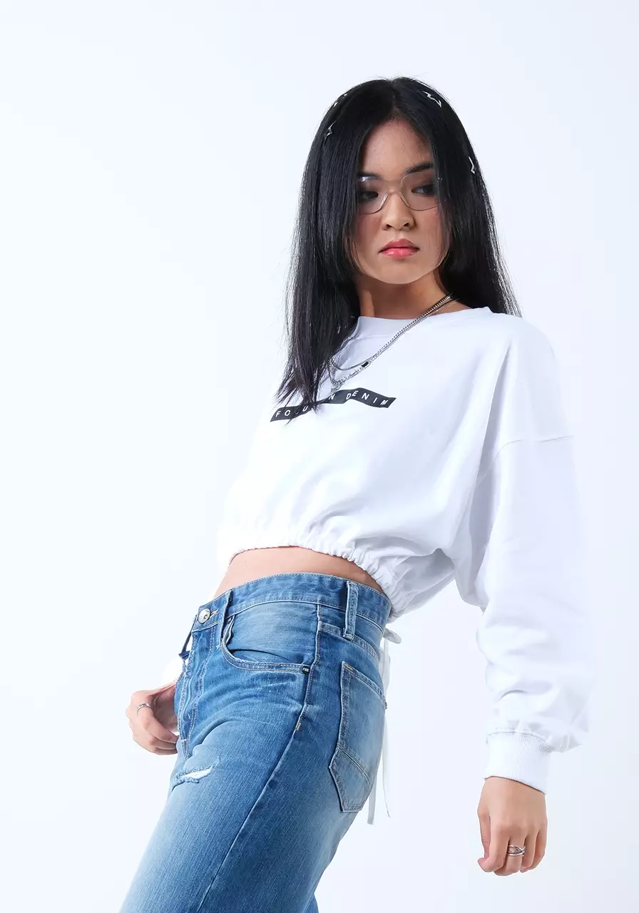 Sweatshirt Wanita Crewneck Gou White