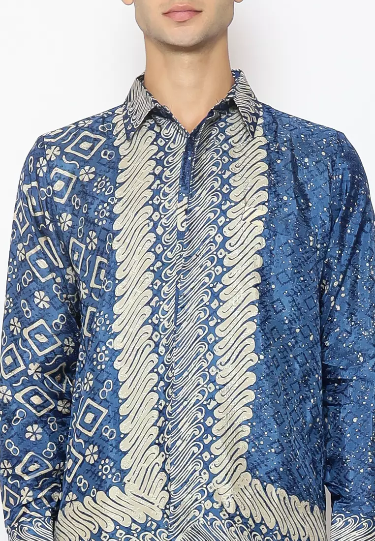 Rinjanie Batik - Kemeja Pria Batik - Viscose Premium - Blue Chmpgne