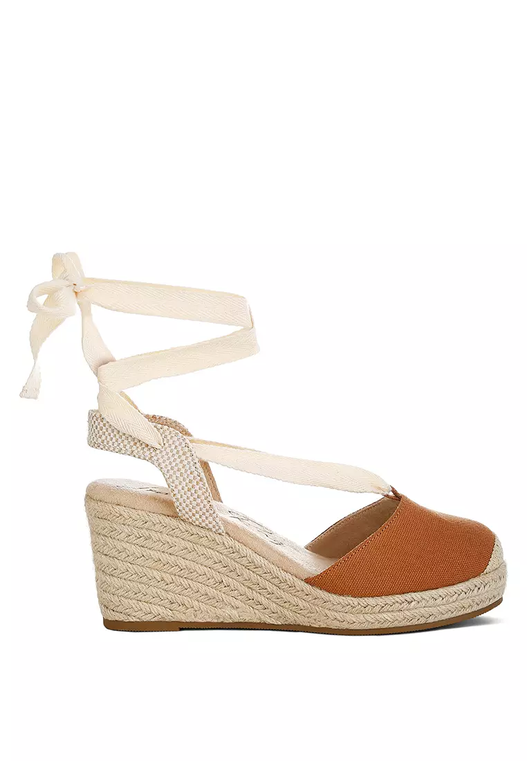 Tan strappy wedge sandals hot sale