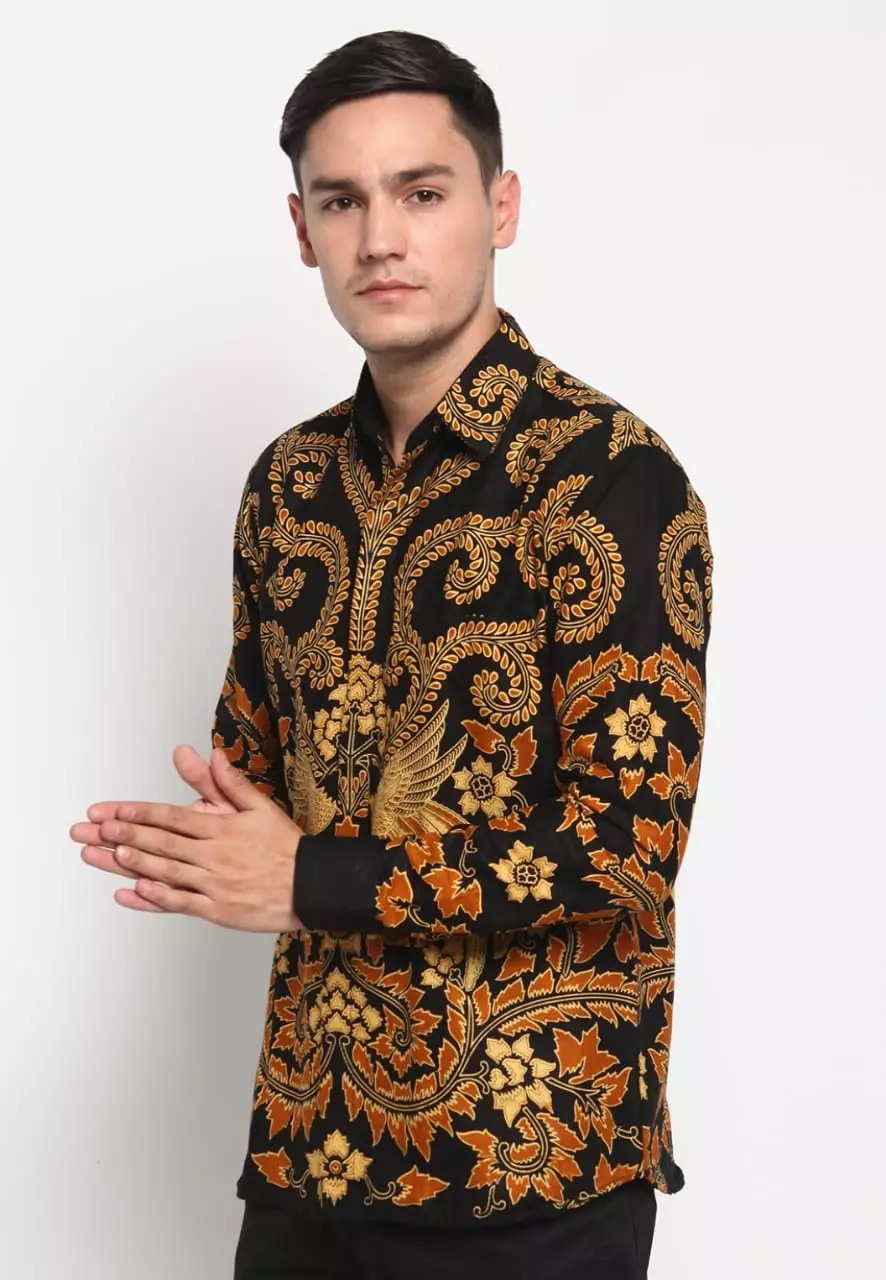 Kemeja Batik Pria Premium Slimfit Elegant Modern Lengan Panjang Yudistira Oranye