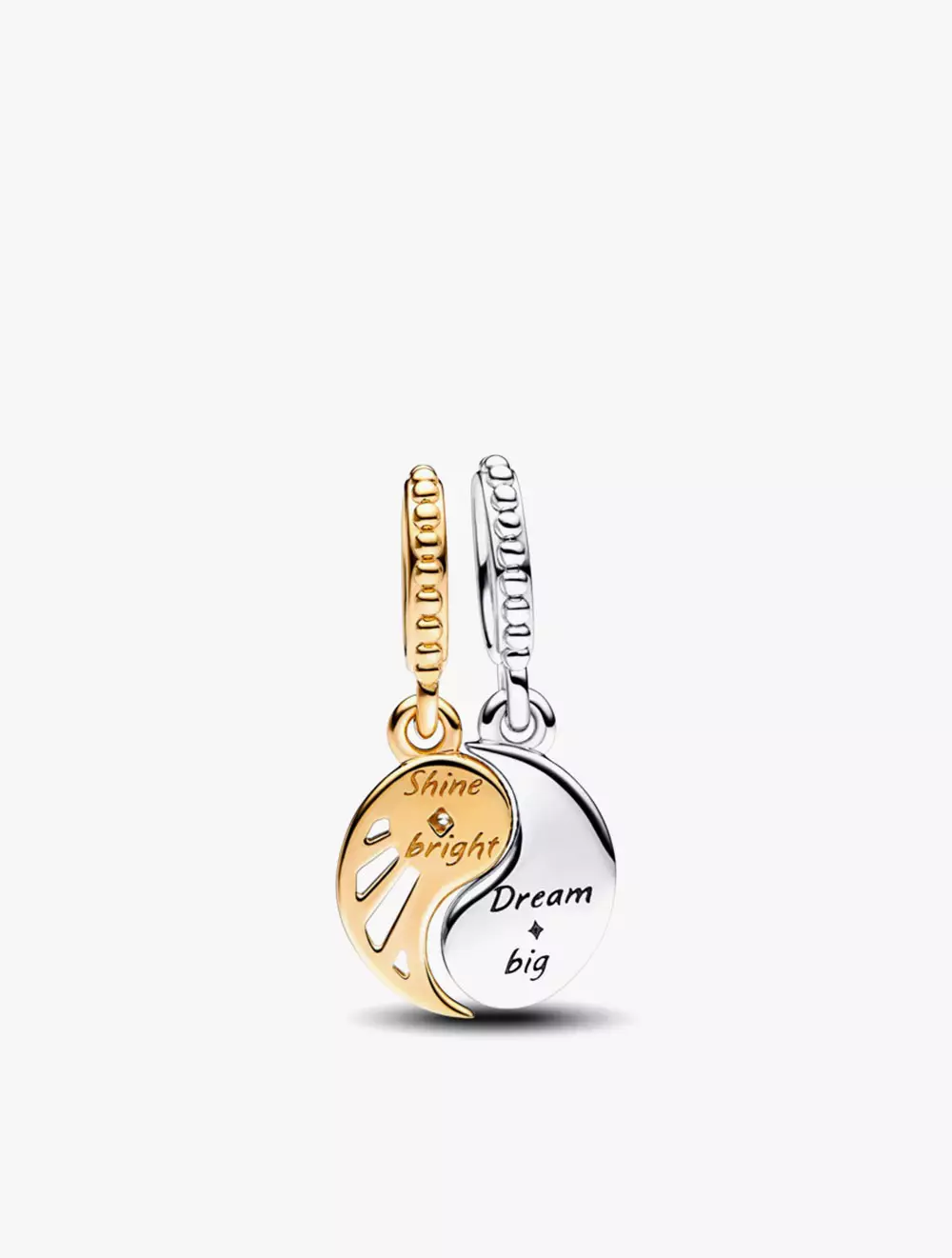 Yin yang sterling silver and 14k gold-plated splittable dangle with clear cubic zirconia and glittering shaded blue enamel