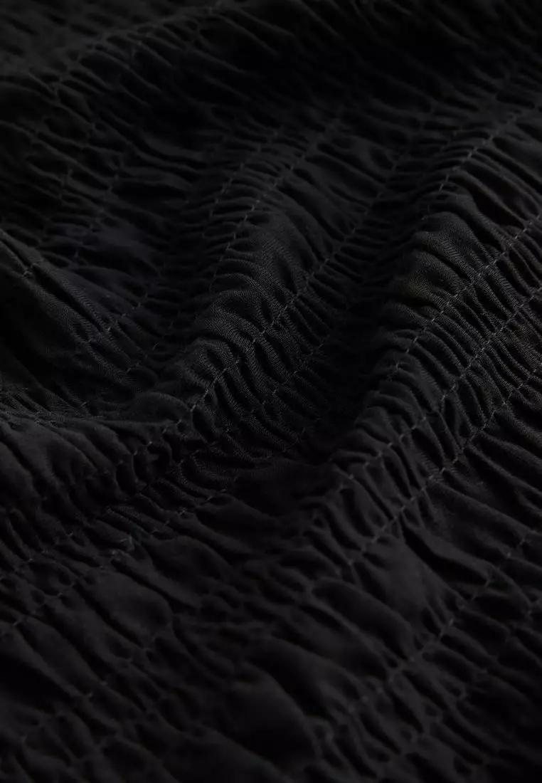 Shirred Short Sleeve Crew Neck Top