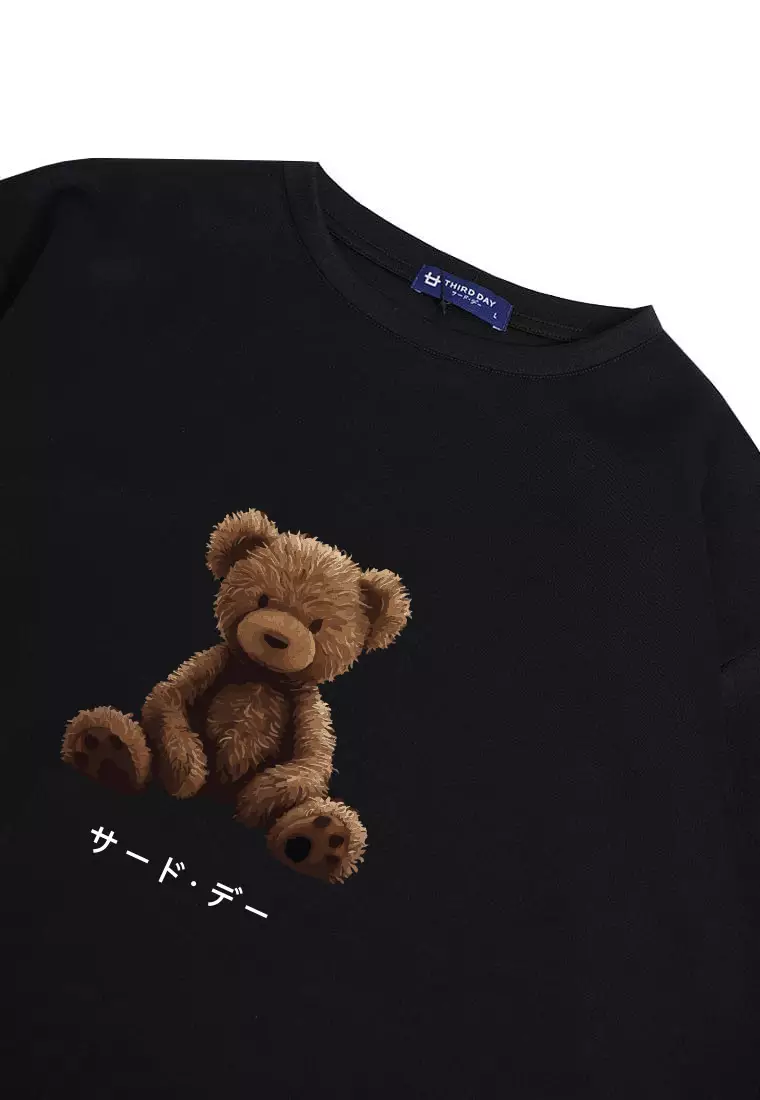 MTR11 kaos oversize tebal bahan scuba 215gsm pria distro "teddy bear katakana" hitam