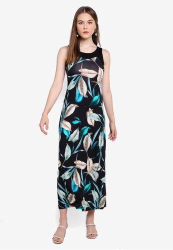 Jual Wallis Petite Black Leaf Print Maxi Dress Original Zalora