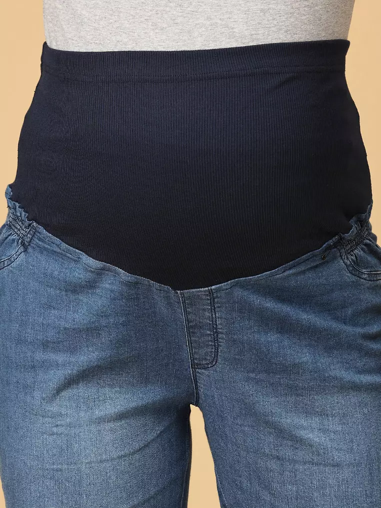 Wide Leg Maternity Denim with Belly Support -Black