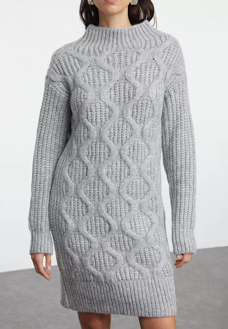 Gray Mini Knitwear Soft Textured Hair Knit Dress Twoaw25El00067