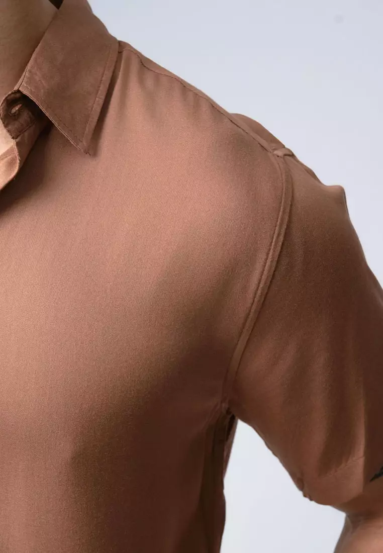 Viscose Tan Brown Casual Shirt SS