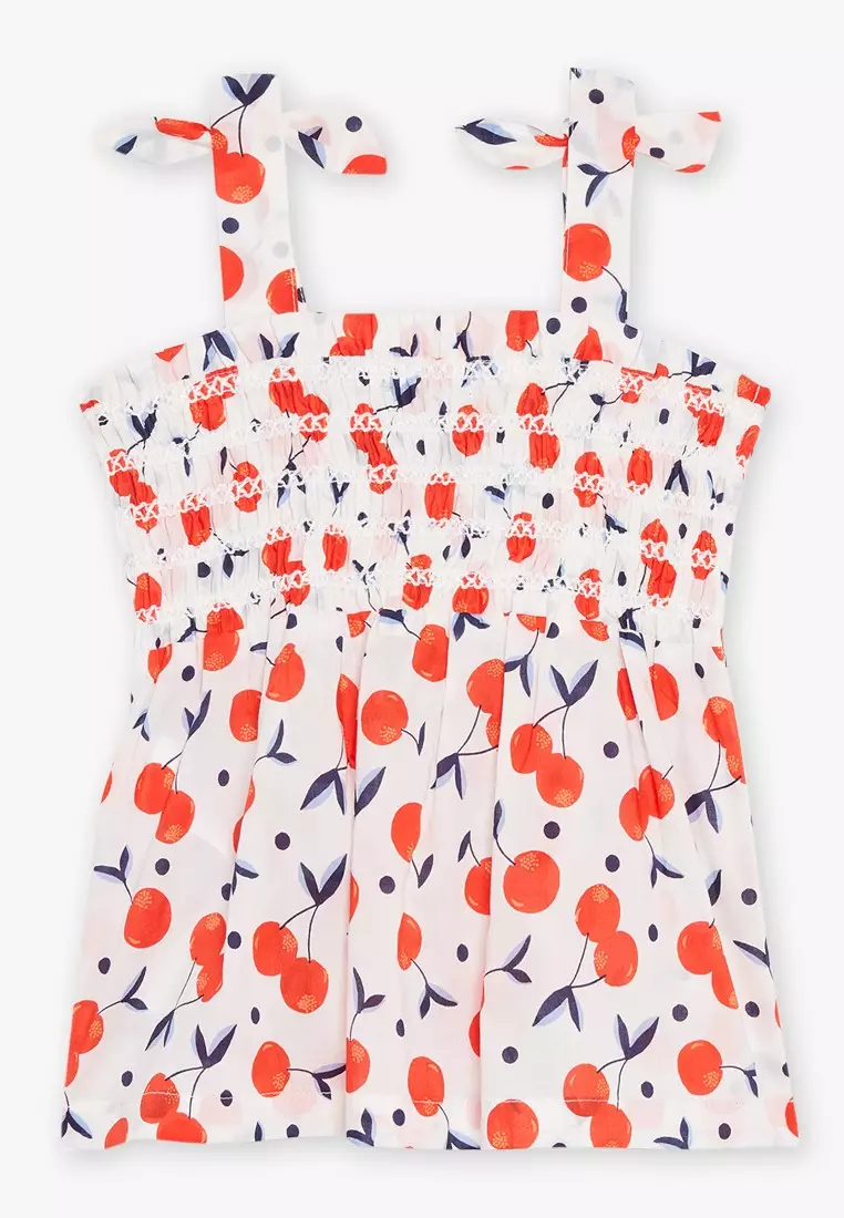 Ecru Cherry Print Top