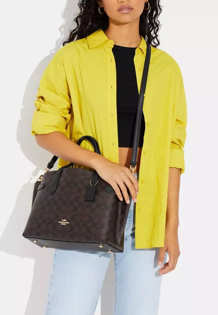 Coach Hanna Carryall In Signature Canvas Brown Black