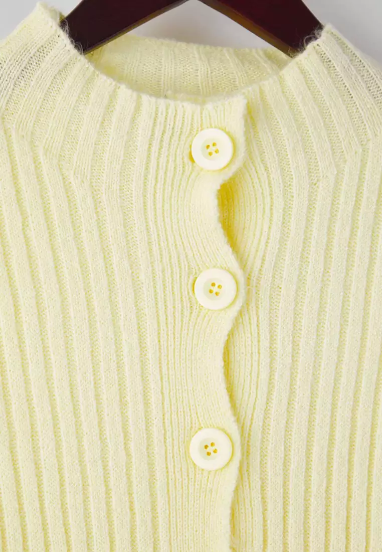 Yellow Soft Textured Stand Collar Knitwear Cardigan