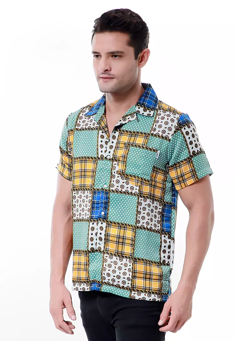 Leopold Kemeja Lengan Pendek Pria Casual Shirt Motif Abstrak Material Cotton ORIGINAL - Green