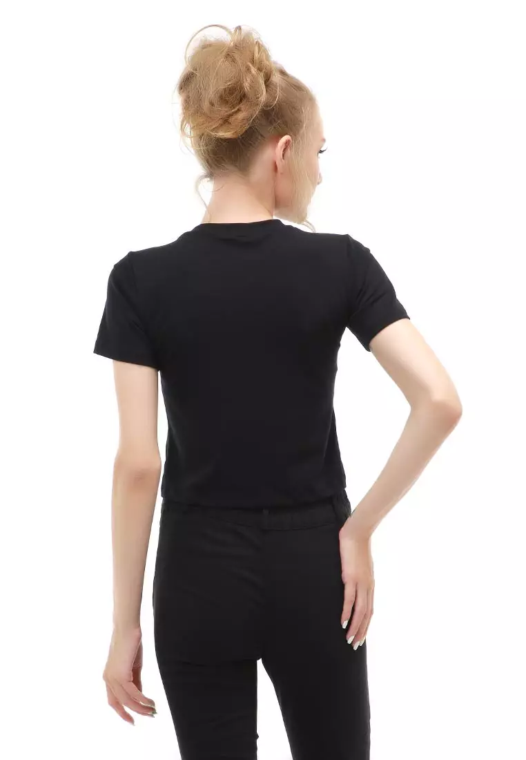 Genevie T-Shirt Kaos Crop Atasan Kasual Wanita Lengan Pendek Material Span Single Jersey ORIGINAL - Black