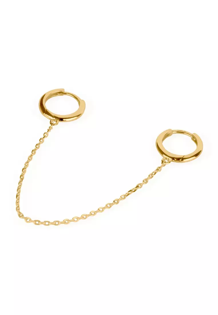 Long Chain Huggie Earrings 14k Gold