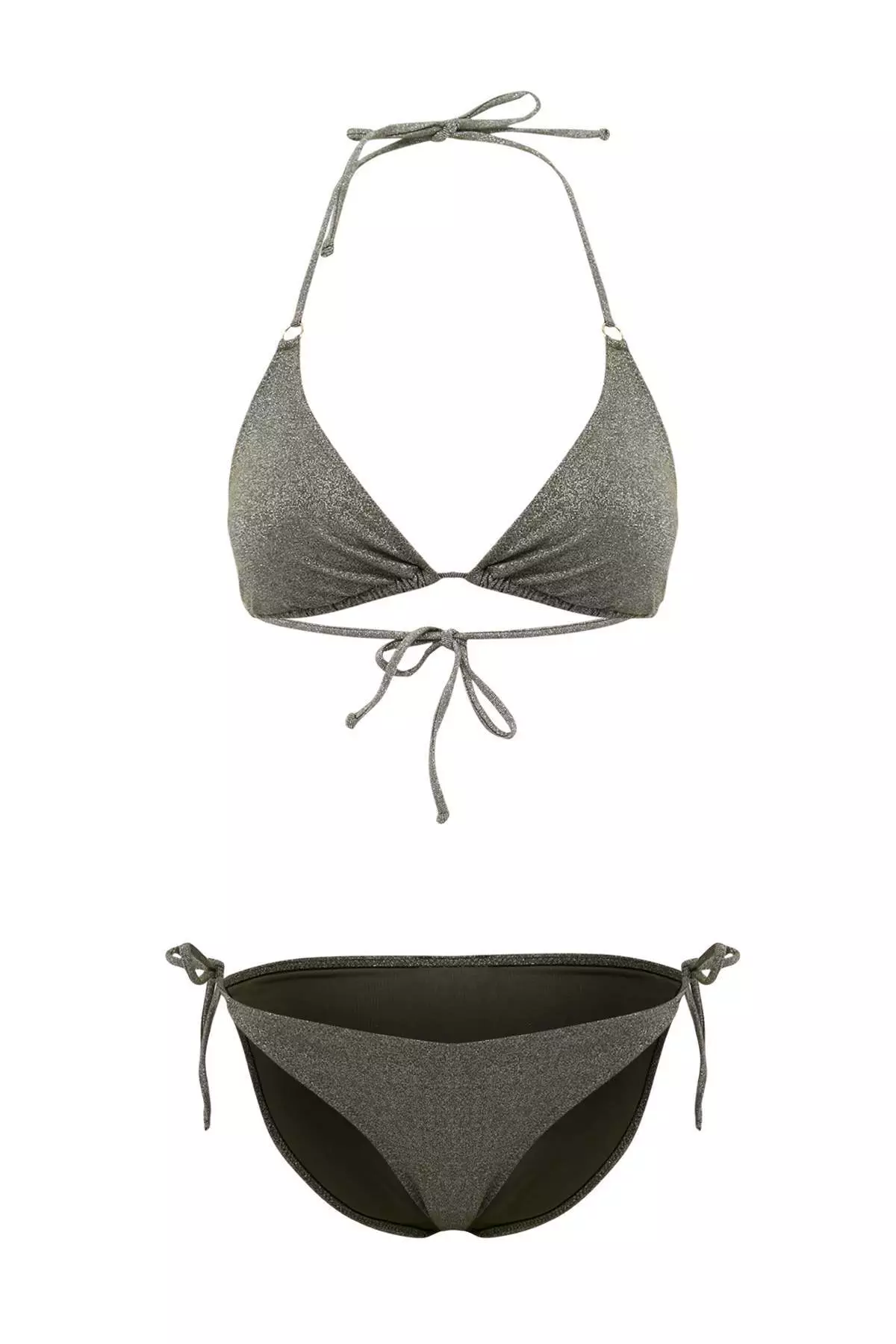 Khaki Glitter Triangle Covered Buckle Regular Waist Regular Bikini Set Tbess26Bt46
