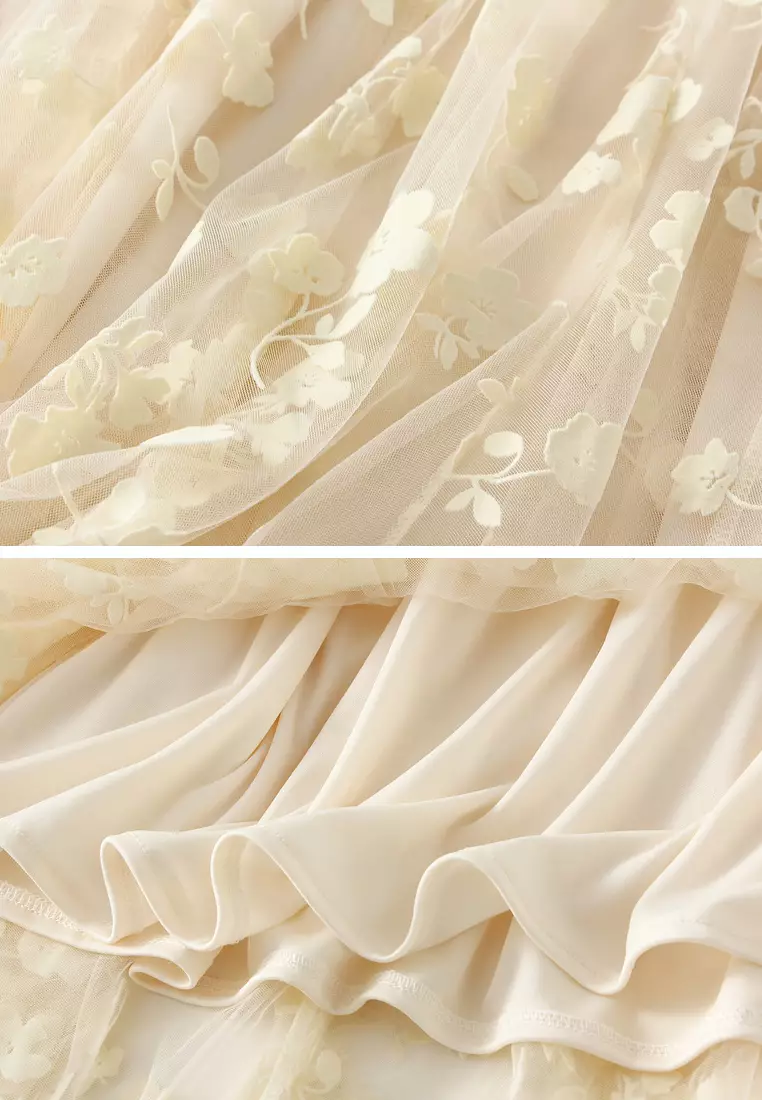 Patchwork Flocked Tulle A-line Skirt AF5215