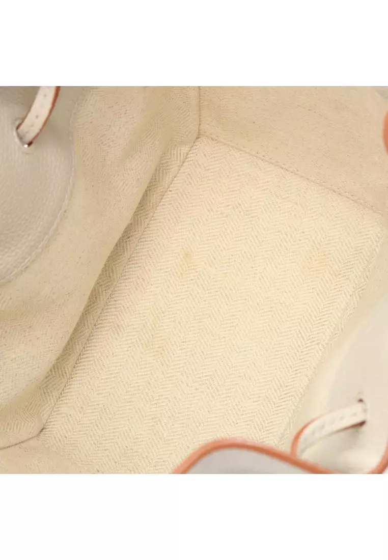 Pre-Loved LOEWE hammock drawstring bag mini Handbag leather light beige 2WAY