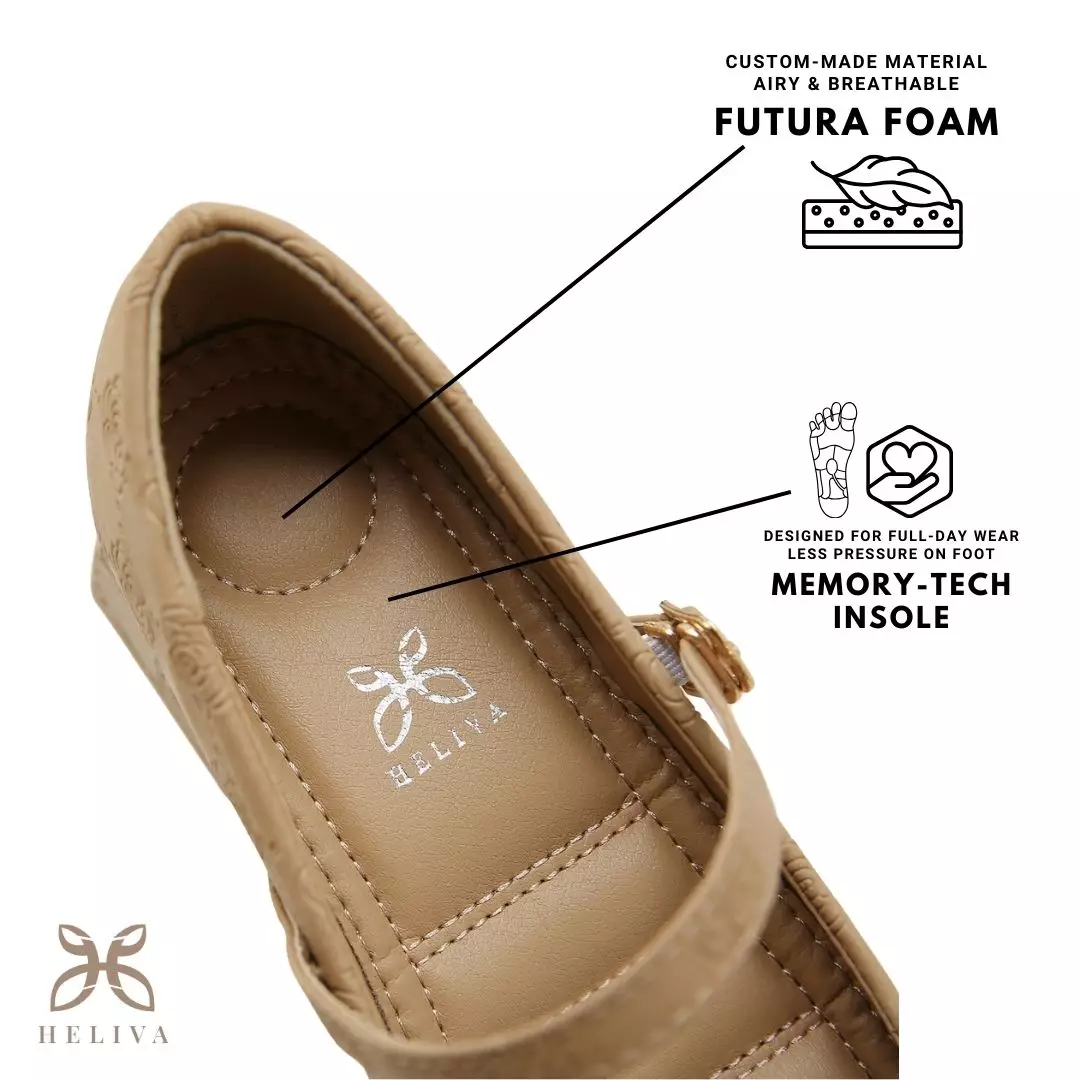 Heliva Kimmy Marry Jane Shoes Heels Chunky Embossed Flower Sol 5cm