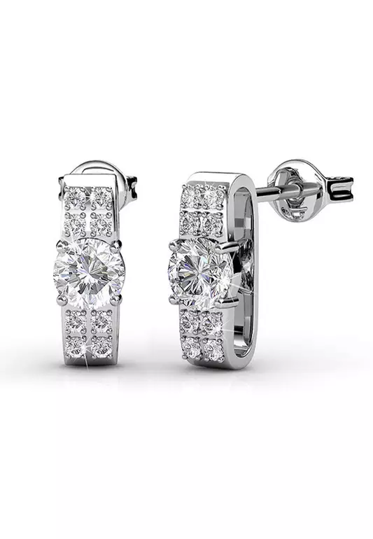 Glaze Stud Earrings Embellished with SWAROVSKI® crystals-White Gold/Clear