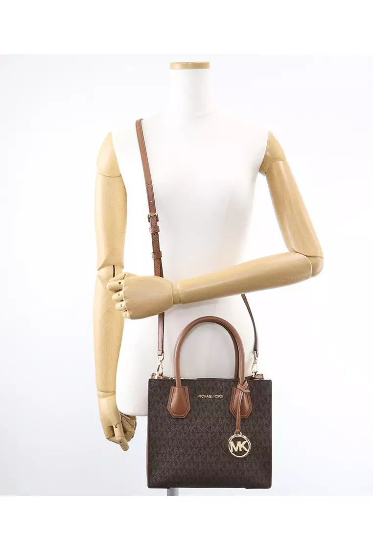 Michael Kors Mercer Medium Messenger Signature Crossbody Bag Brown