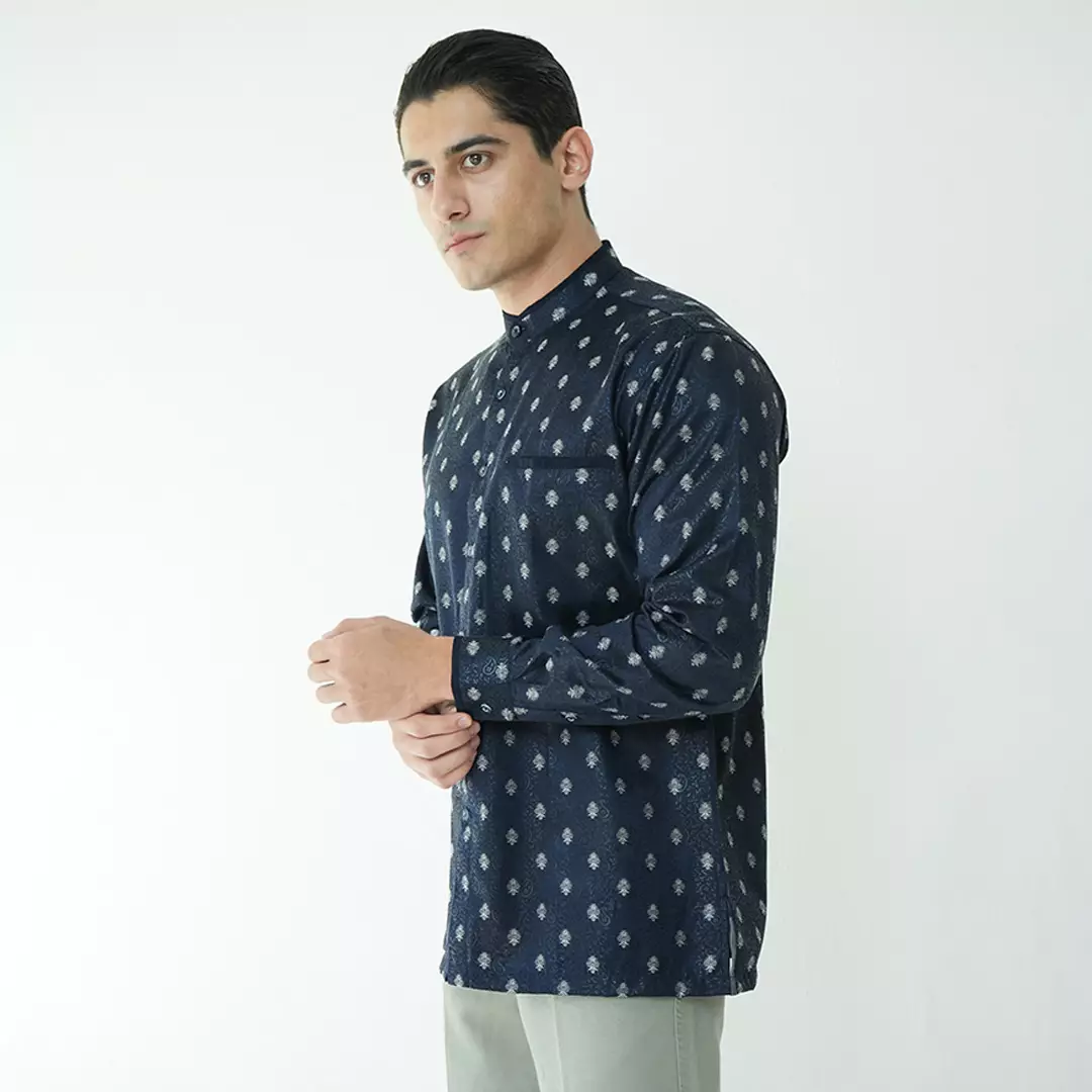 Casella Baju Koko Pria Lengan Panjang | Baju Koko Batik Syam 9983 Navy
