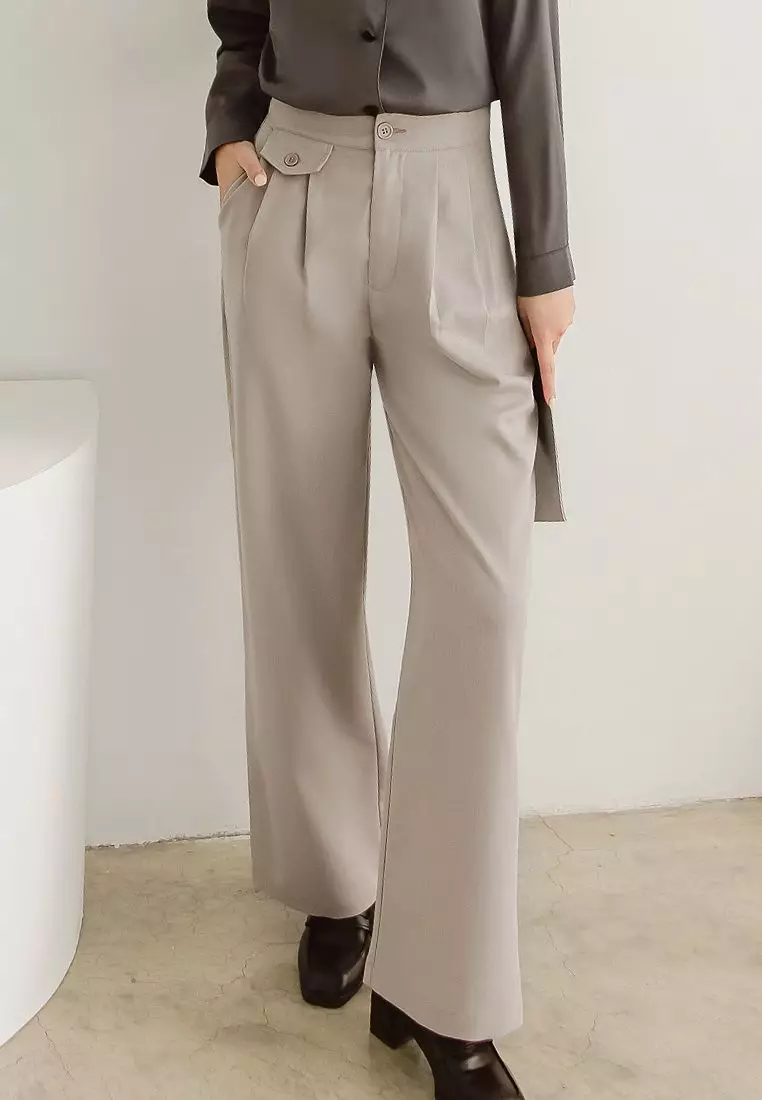 造型口袋打褶直筒西裝褲《BA6851》